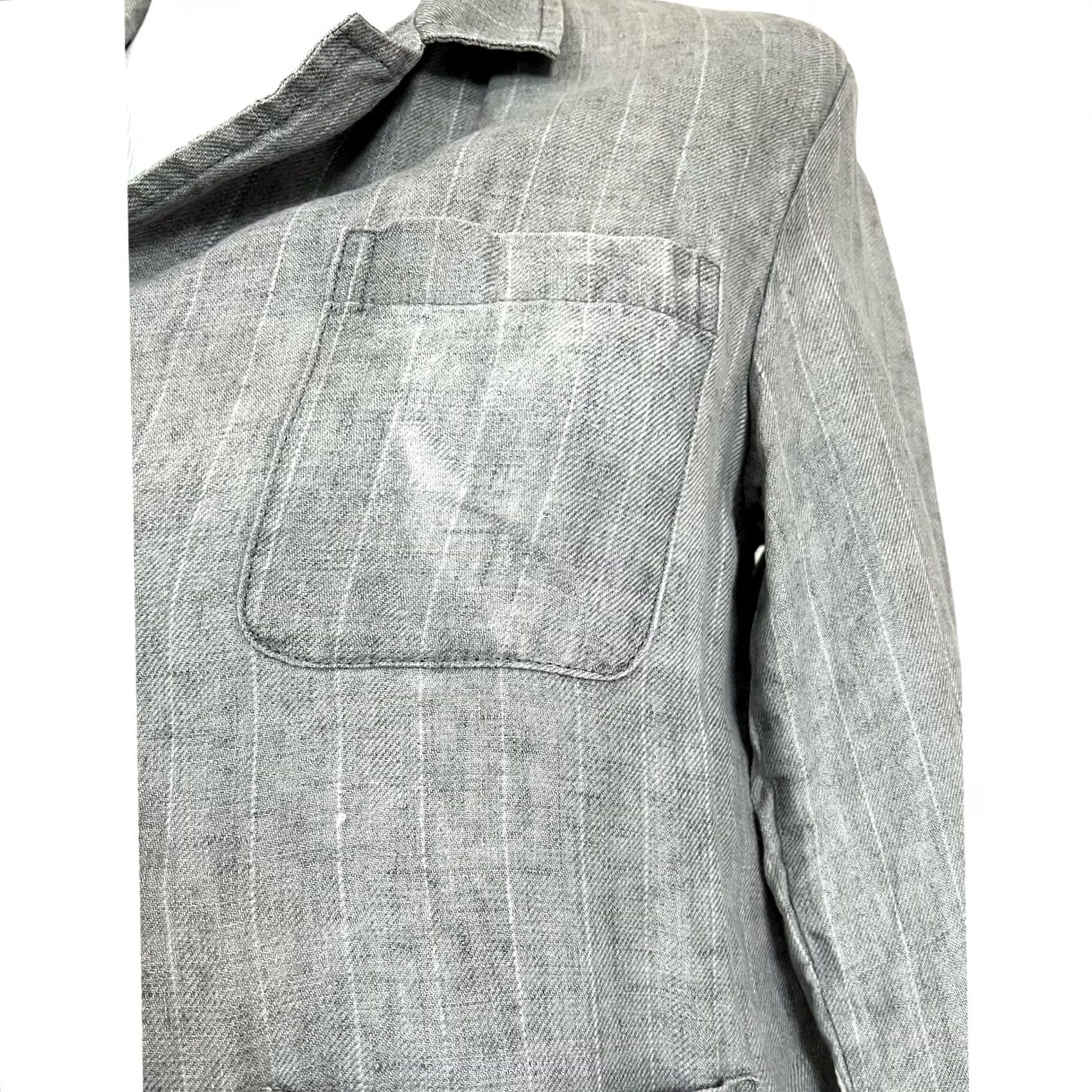 Vintage Sibel Saral Blazer Shirt Women’s Linen Gray Pinstripe Pockets Sz M Long Sleeve Button Front Back Slit Vintage? Size M / US 6-8 / IT 42-44 - 3 Thumbnail