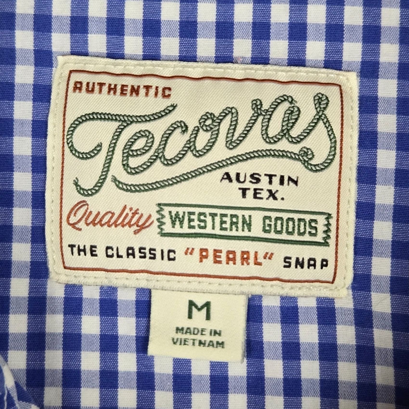 Tecovas Tecovas Austin TX Mens Shirt Long Sleeve Western Pearl Snap Cotton Blue/White Gingham Check Size US M / EU 48-50 / 2 - 7 Thumbnail