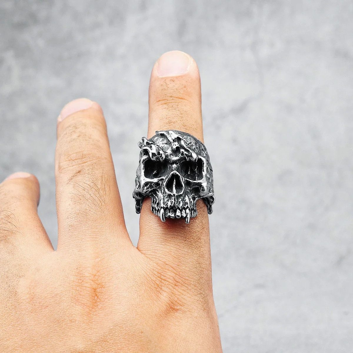 Jewelry Flame Skull Men Ring Size ONE SIZE - 4 Thumbnail