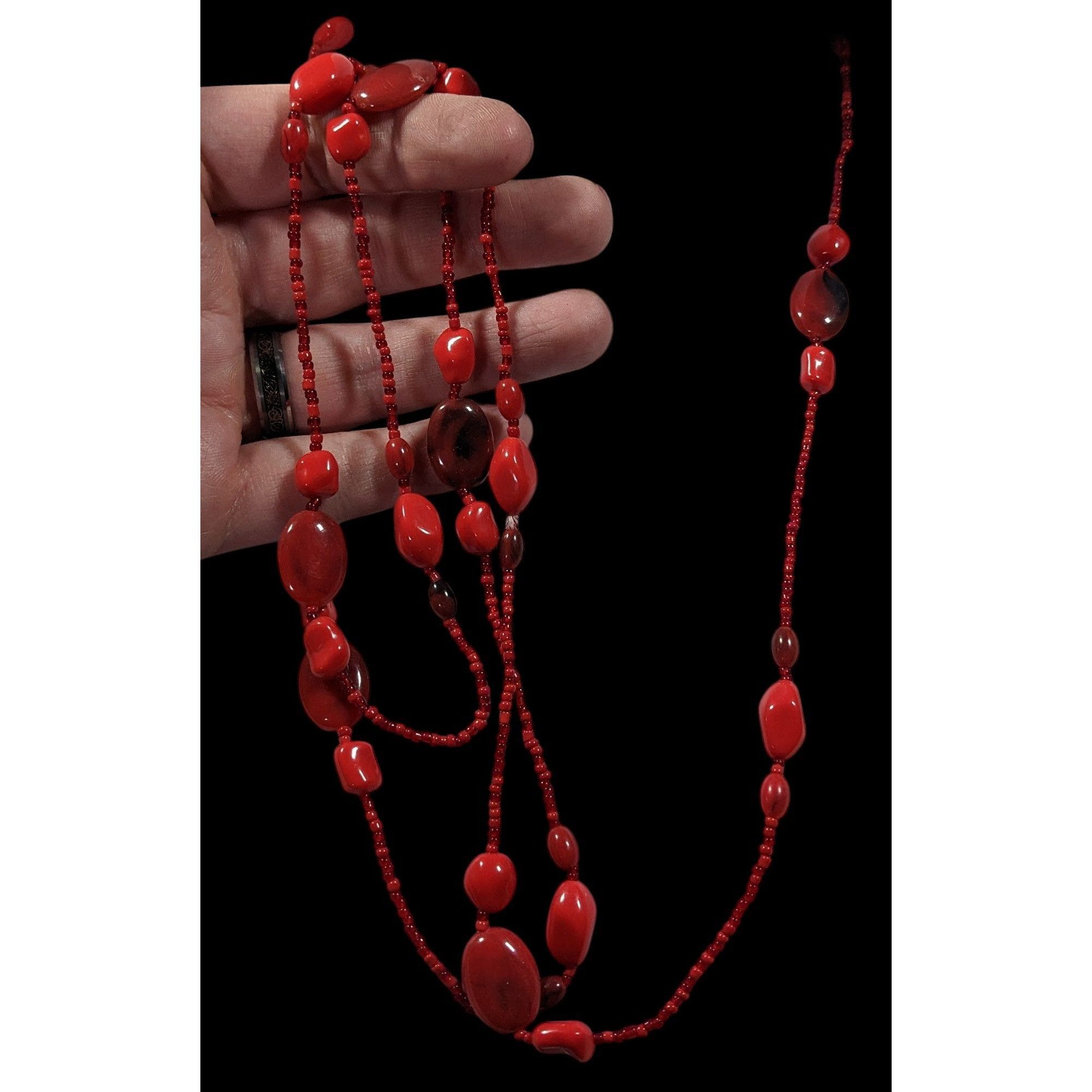 Other Bold Red Glass And Acrylic Beaded Opera Necklace Size ONE SIZE - 5 Thumbnail