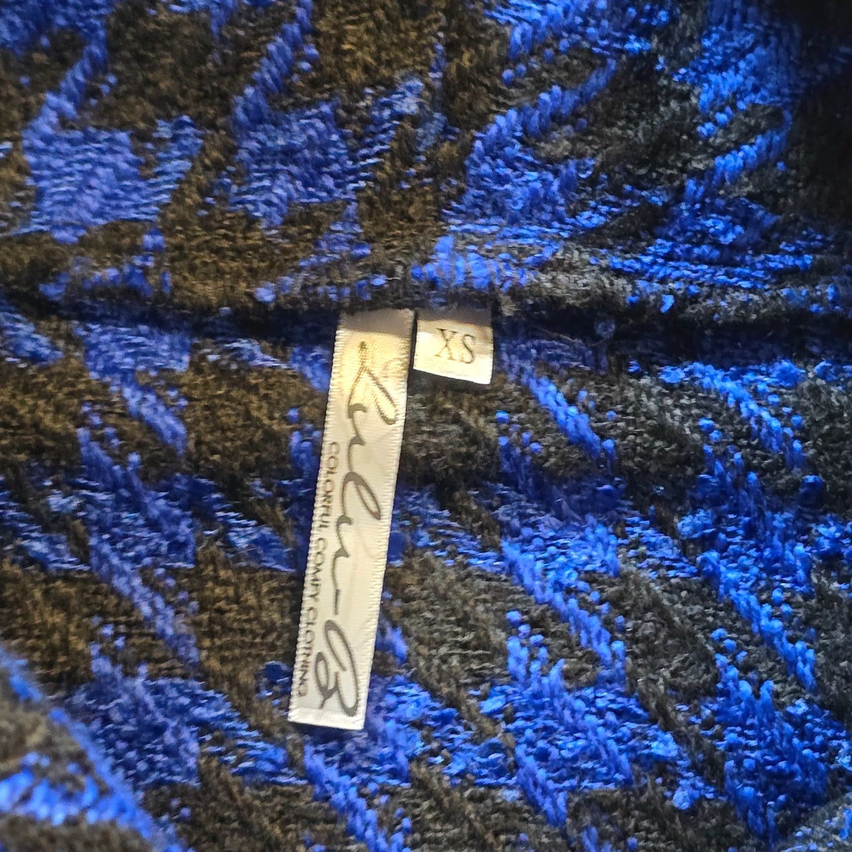 Vintage Lulu B Sweater Women XS Blue Black Houndstooth Cowl Neck Long Sleeve Casual Pullover Knit Heavyweight Winter Fall Spring Size XS / US 0-2 / IT 36-38 - 3 Thumbnail