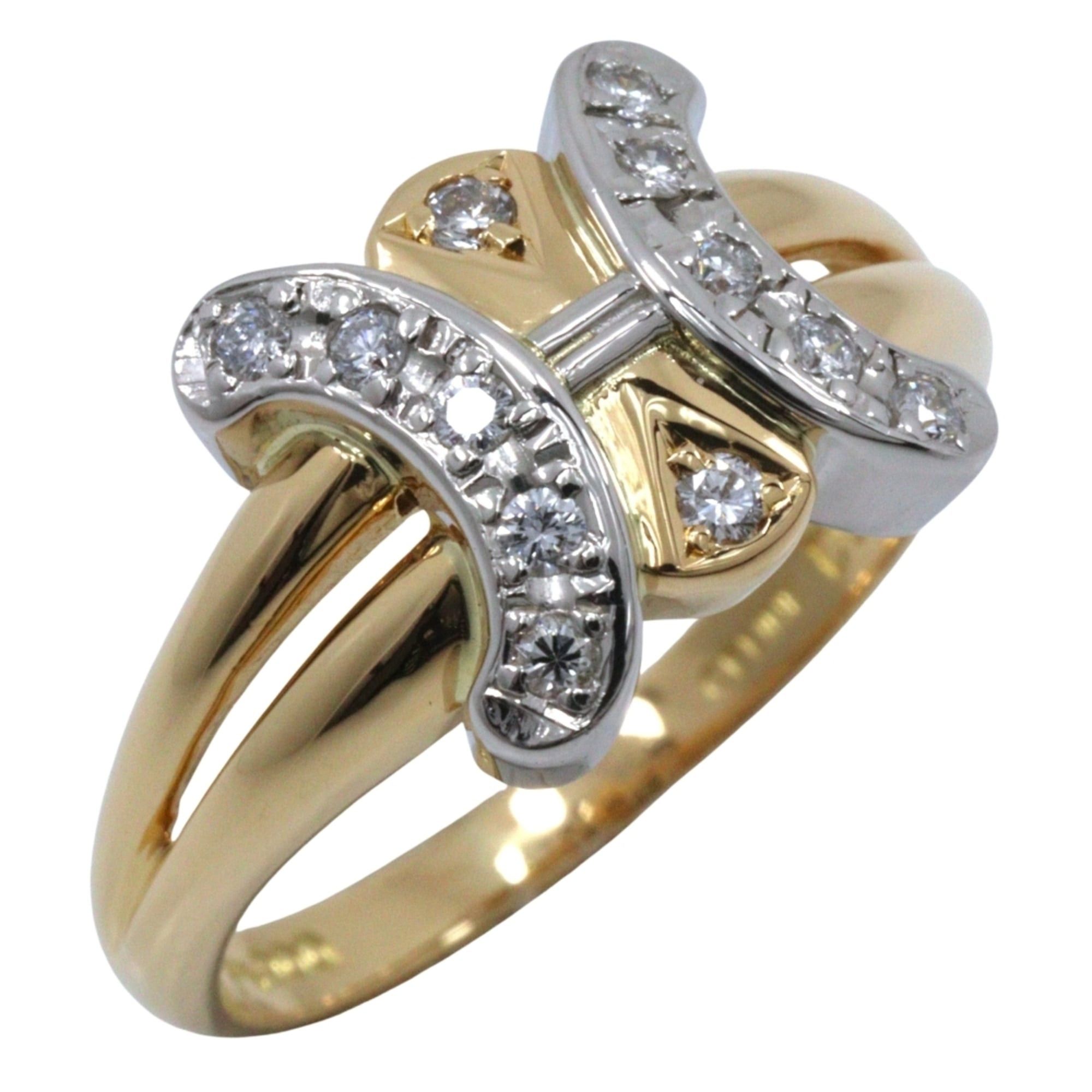 Celine Macadam Ring Size 11 18K Yellow Gold x Pt900 Platinum Diamond (D0.16) Approx. 4.6g Women's.