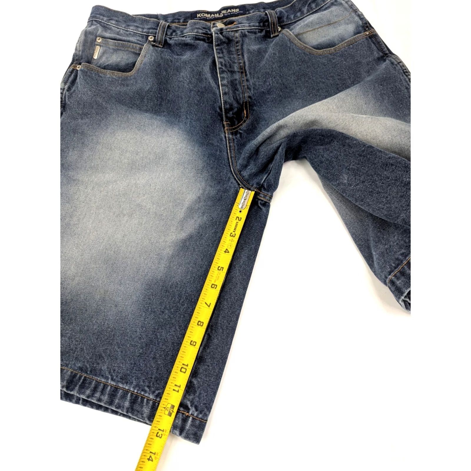 Denime KOMAN Baggy Denim Shorts 38x13 Men Blue Cotton Hip Hop Vintage Vtg Baggy Straight Front Zip Button Pockets 13 Inseam 38 Waist Size US 38 / EU 54 - 4 Thumbnail