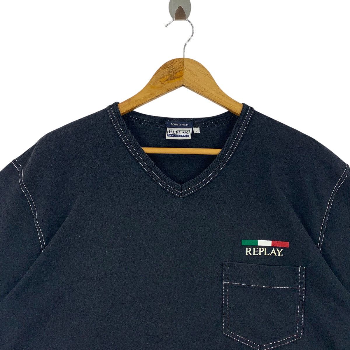 Replay × Vintage Vintage REPLAY Blue Jeans big spellout italian designer tee Size US L / EU 52-54 / 3 - 3 Thumbnail