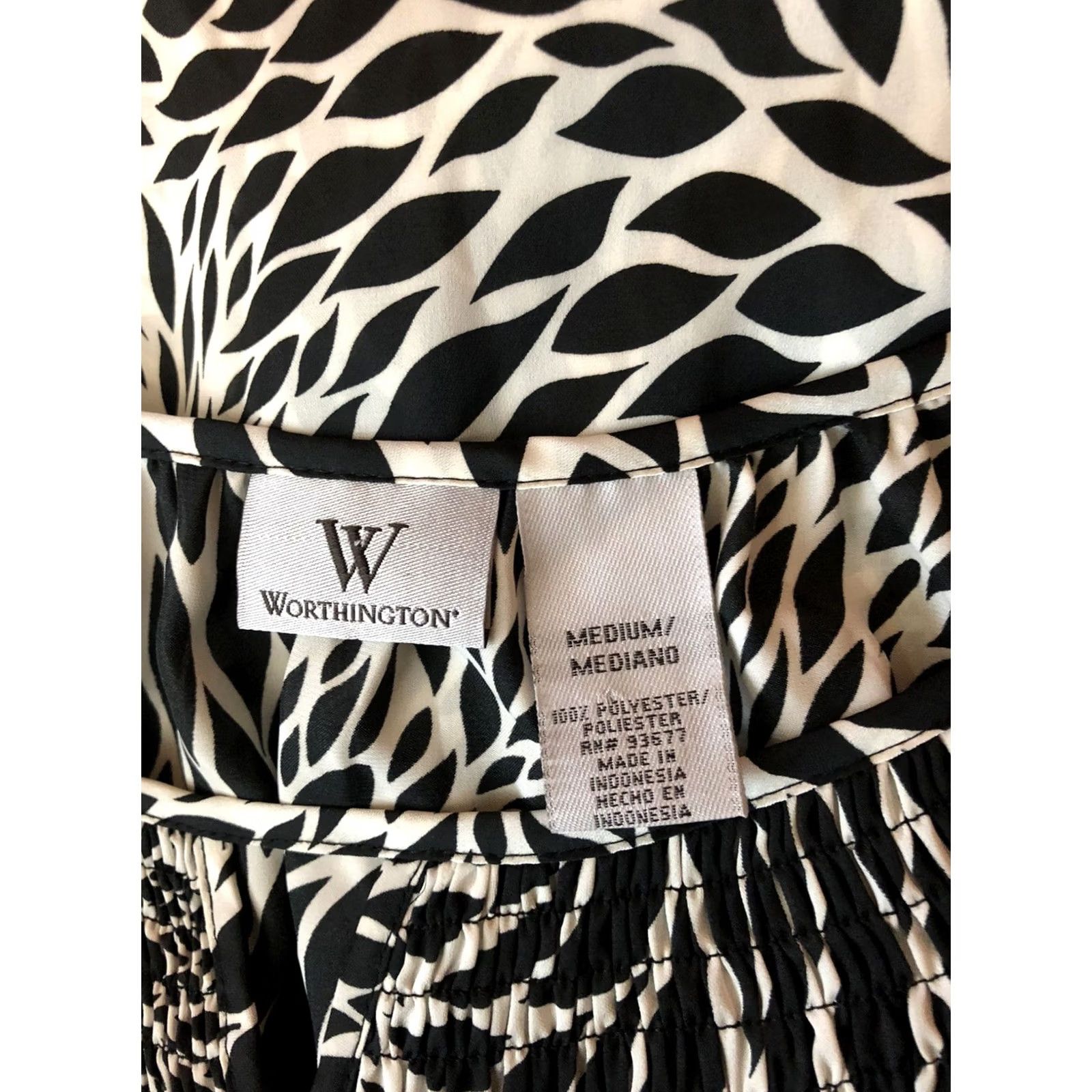 Worthington Worthington Blouse M Black/White Scoopneck Keyhole Tie Waist Short Sleeve Mens? Size M / US 6-8 / IT 42-44 - 4 Thumbnail