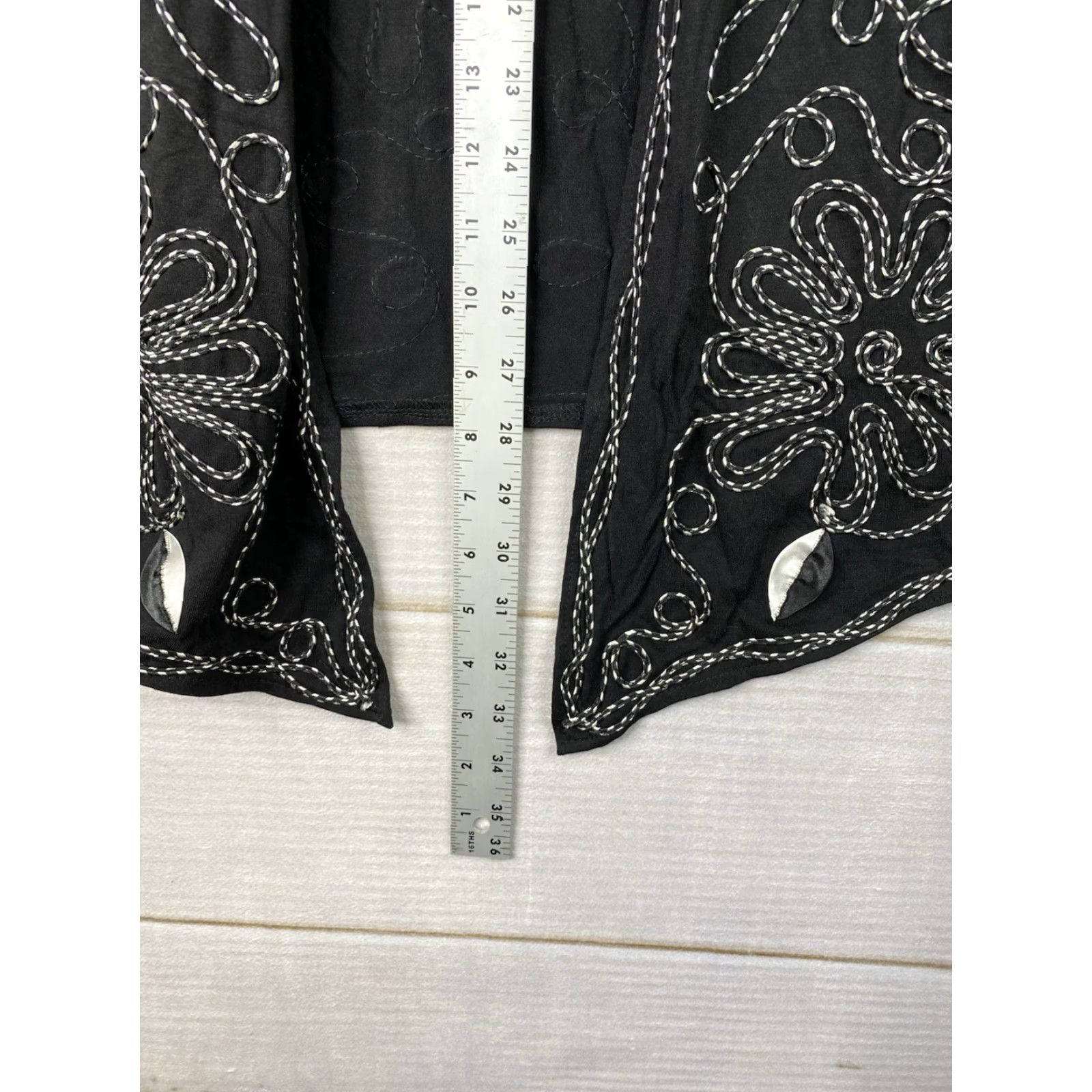 Vintage Lauren Michelle Cardigan Womens XL Black Embroidered Open Front Duster Jacket Size XL / US 12-14 / IT 48-50 - 5 Thumbnail