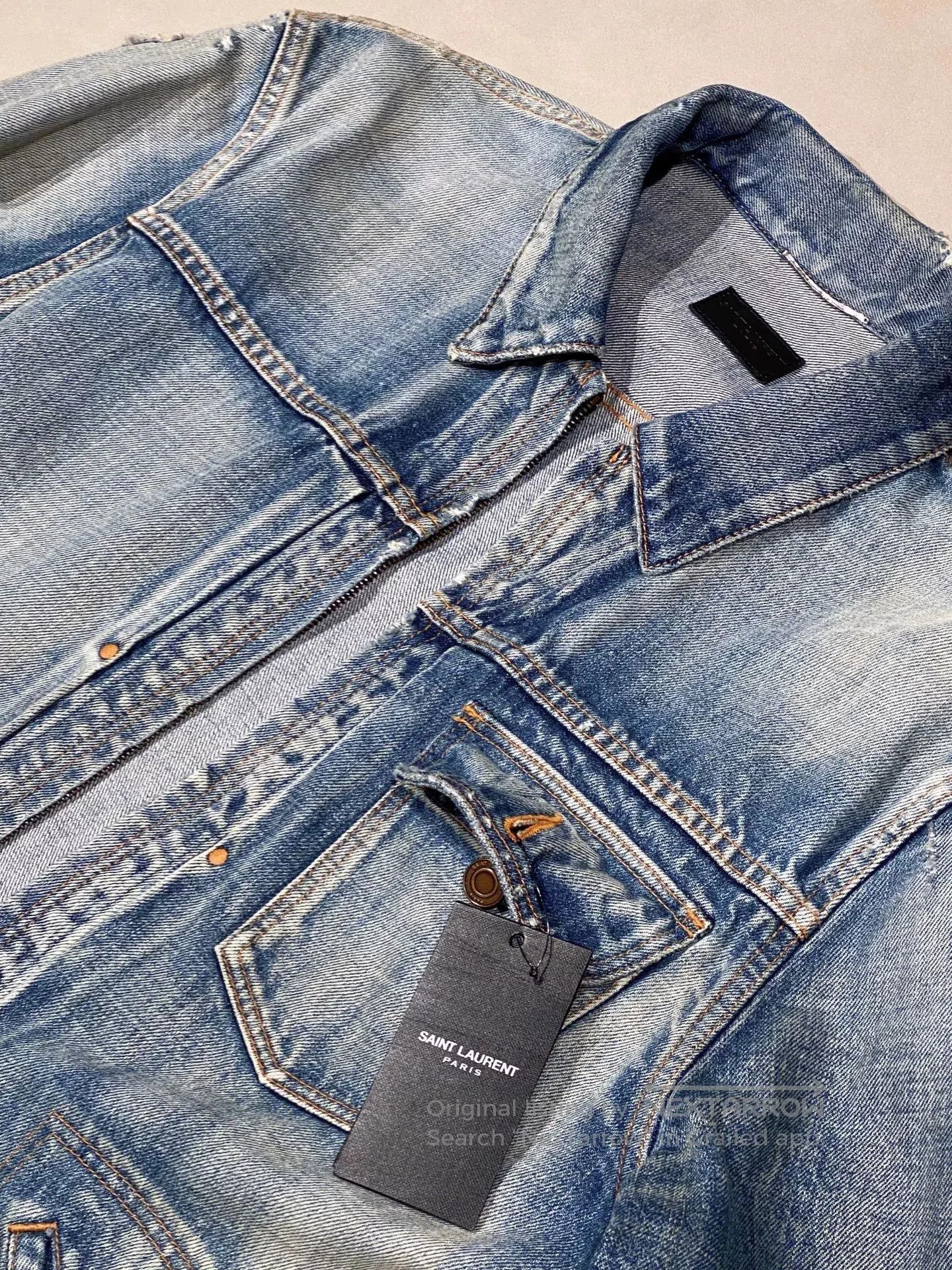 Saint Laurent Paris Saint Laurent Distressed Light Blue Denim Jacket. Size US L / EU 52-54 / 3 - 3 Thumbnail