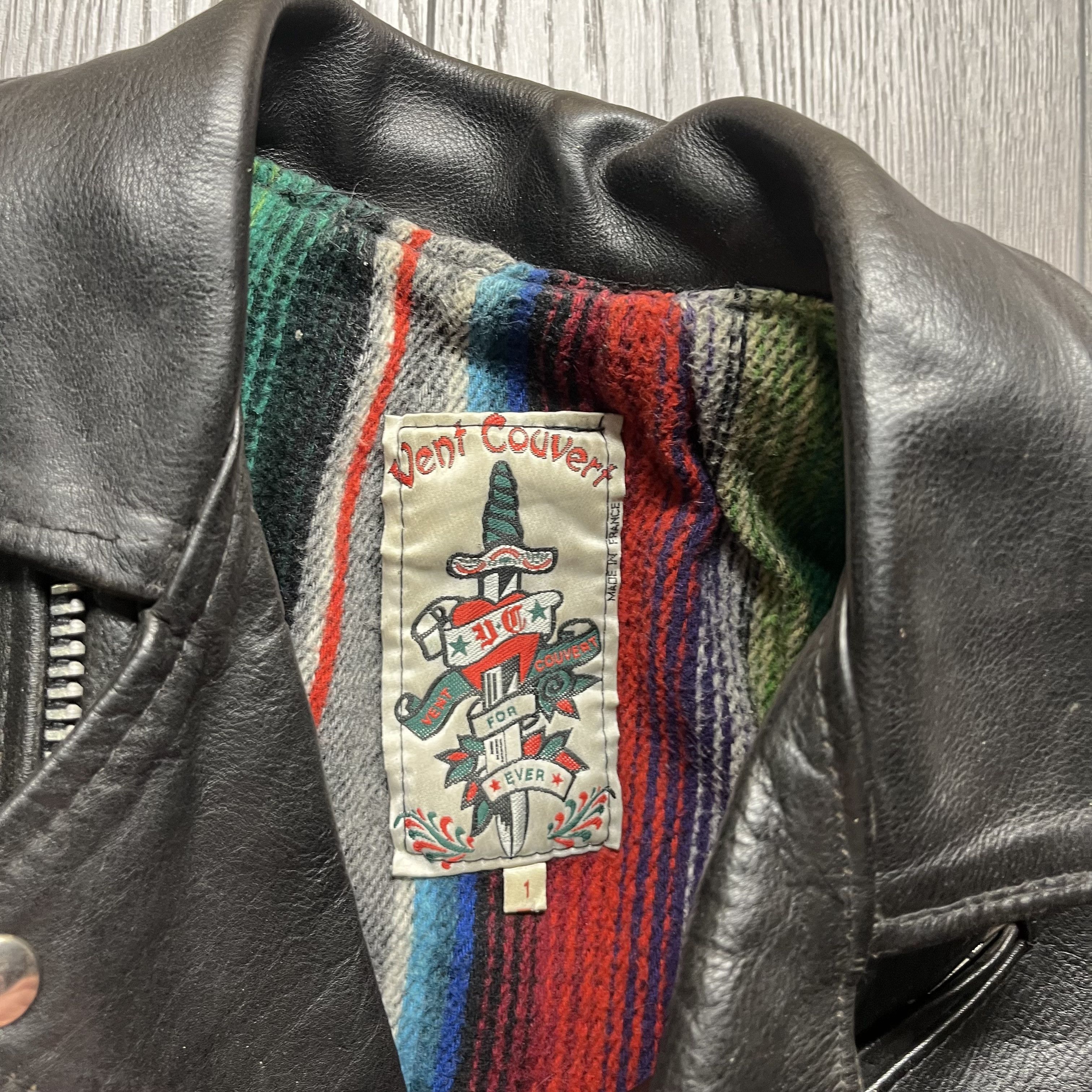Designer × Vintage Vintage Vent Couvert Leather Lined Biker Jacket 1980s Size US S / EU 44-46 / 1 - 5 Thumbnail