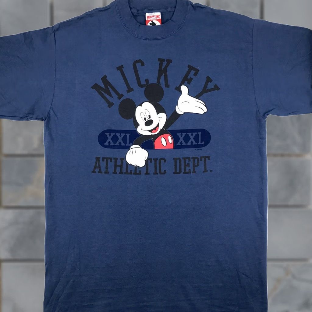 Disney VINTAGE Walt Disney Mickey Mouse ATHLETIC DEPT. T-Shirt XL Blue Mens 90s Disney Cartoon Mickey Mouse Shirt Short Sleeve Cotton Vintage Size US XL / EU 56 / 4 - 1 Thumbnail