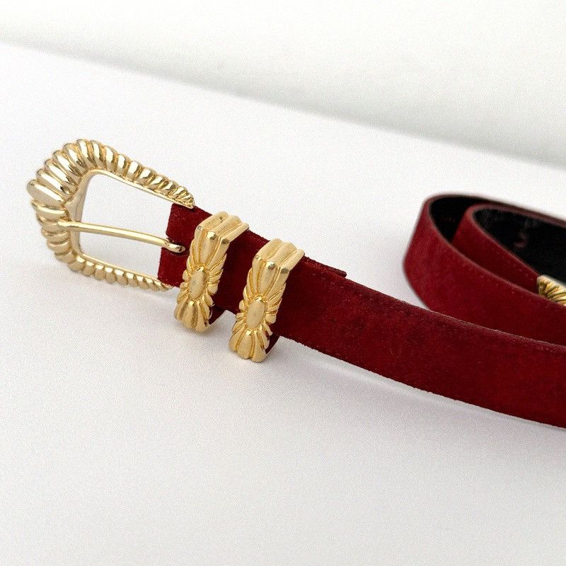 Balenciaga Balenciaga Red Suede Leather Belt Gold Buckle Size ONE SIZE - 6 Thumbnail