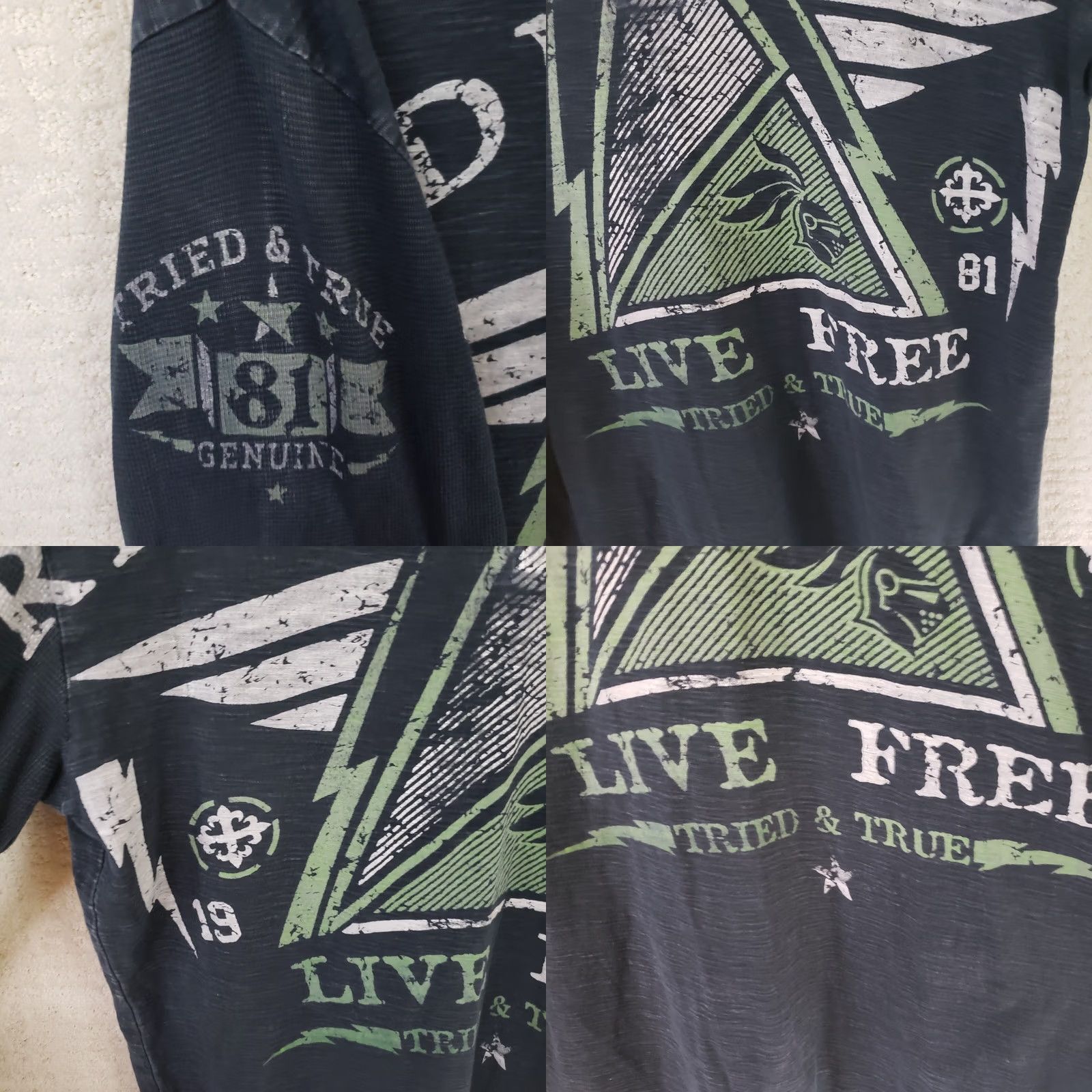Vintage Raw State Premium Hooded Henley Tee Mens L Black Graphic Print USA Shirt Size US L / EU 52-54 / 3 - 10 Thumbnail