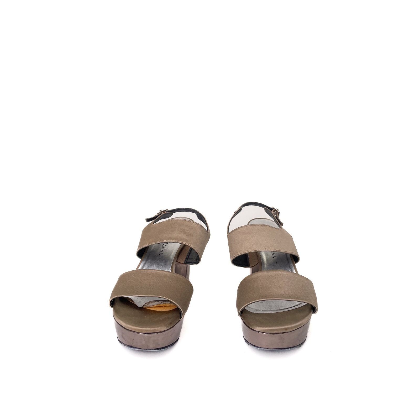 Stuart Weitzman Metallic Beige Satin Platform Sandals Size US 8 / IT 38 - 2 Thumbnail