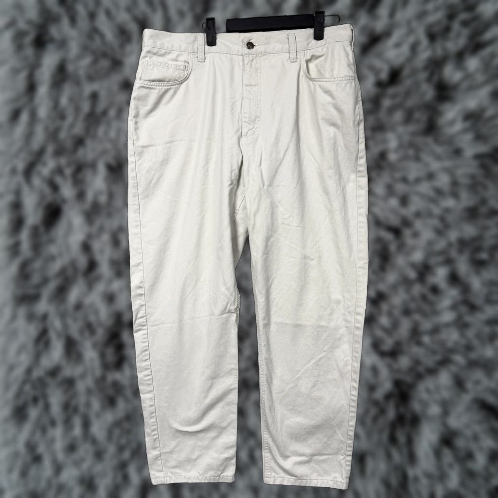 Lands' End VINTAGE Lands' End Chino Pants Mens 36 Regular White Cotton Twill 5-Pocket Tapered Leg Casual Preppy 90s Size US 36 / EU 52 - 1 Thumbnail