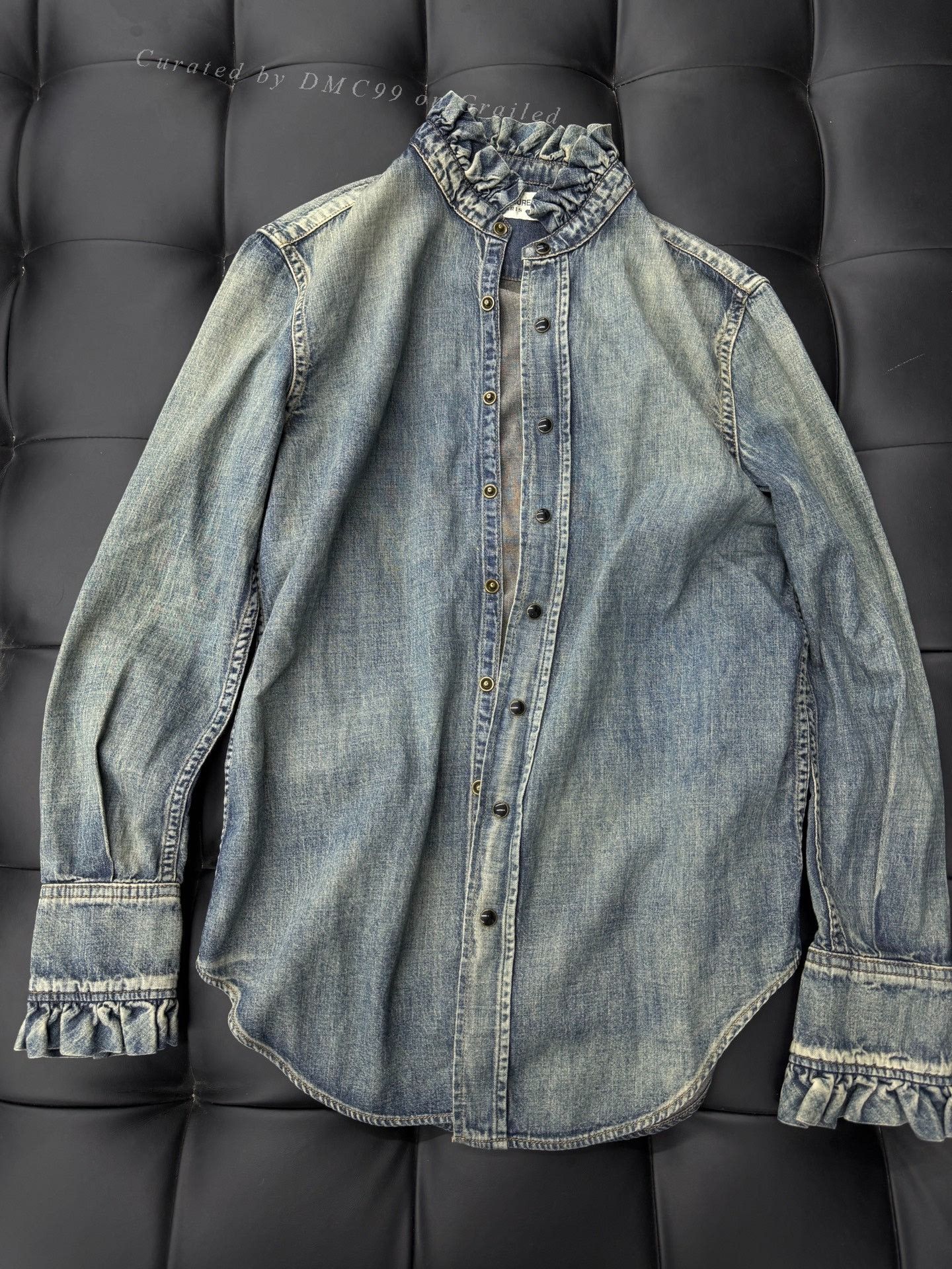Saint Laurent Paris Saint Laurent Washed Blue Ruffled Shirt Jacket Size S / US 4 / IT 40 - 1 Thumbnail