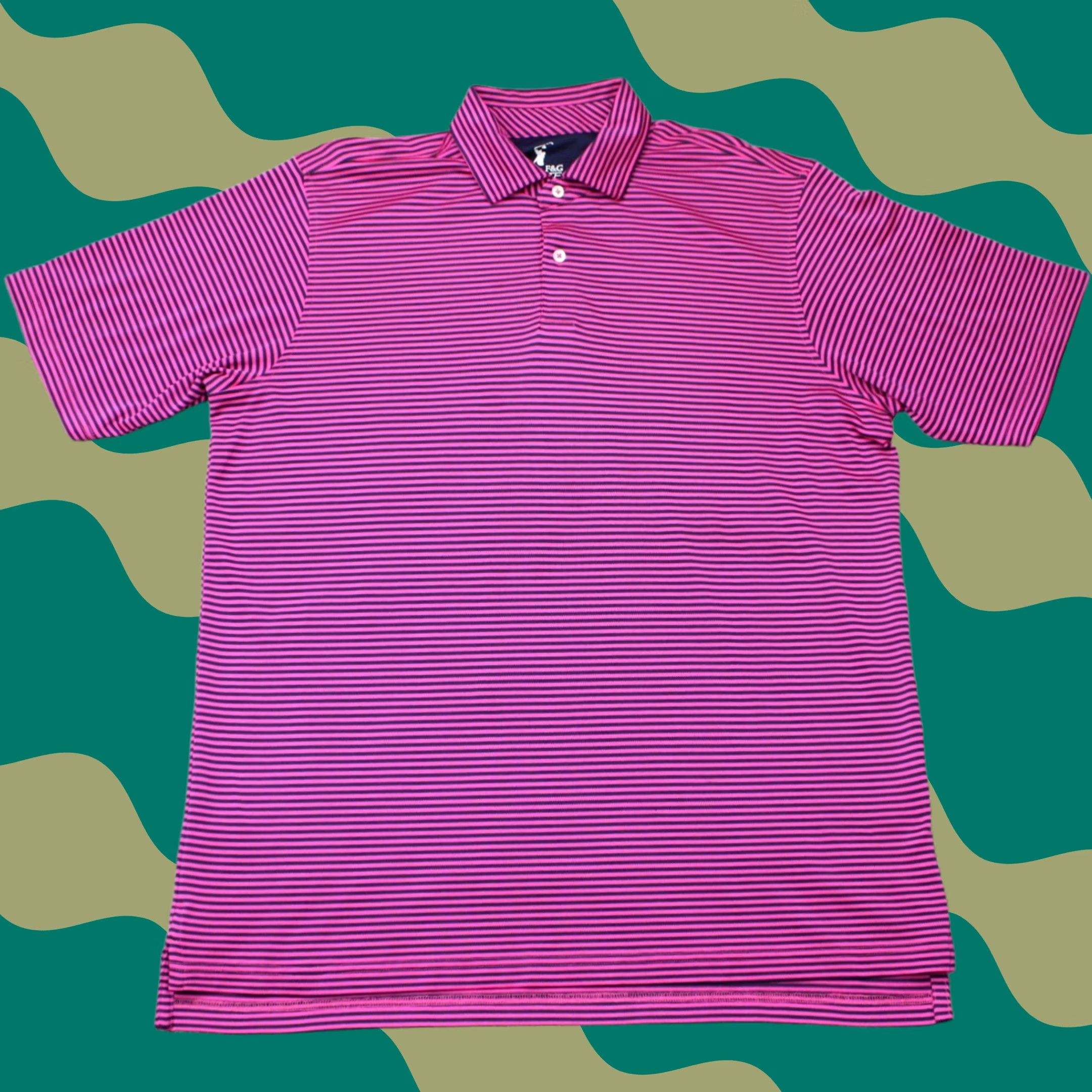 Vintage F&G Tech Polo Shirt Mens Large Pink/Blue Striped Wicking Polyester Short Sleeve Shirt Size US L / EU 52-54 / 3 - 1 Thumbnail