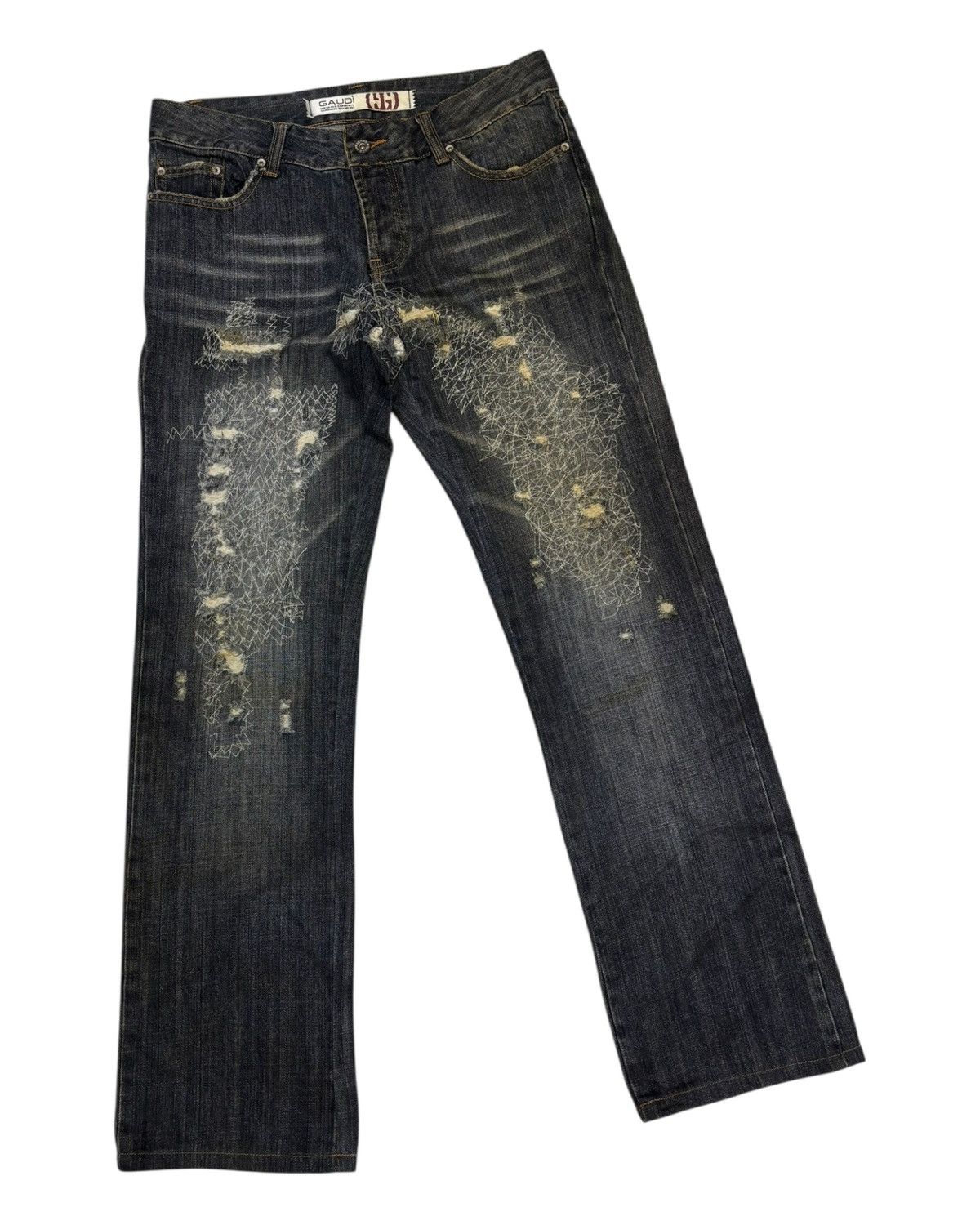 Hedi Slimane Distressed Web Chaos Stitch Wide Leg Denim Jean Dior Style Size US 32 / EU 48 - 3 Thumbnail