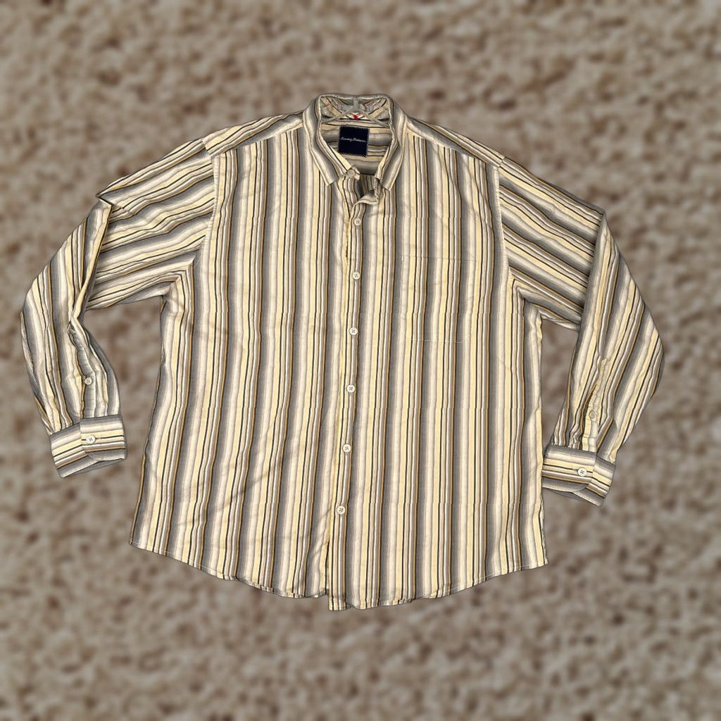 Tommy Bahama Tommy Bahama Shirt Men Extra Large Yellow Stripe Button Pima Cotton Long Sleeve Size US XL / EU 56 / 4 - 1 Thumbnail