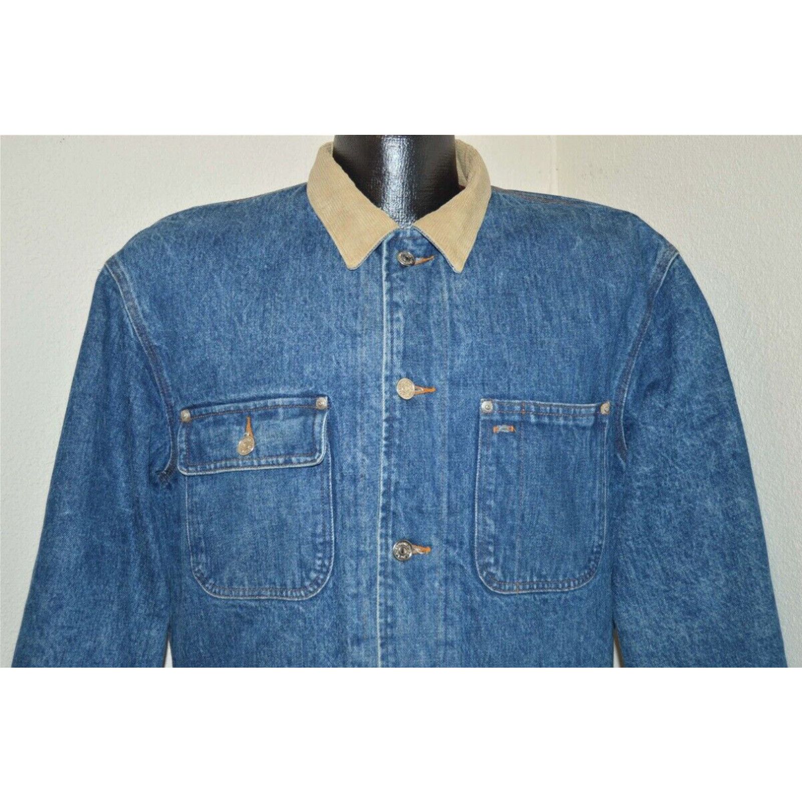 image of Vintage 90's Ralph Laurent Polo Denim Wool Lined Chore Barn Coat Usa Jean Jacket L in White (Size L
