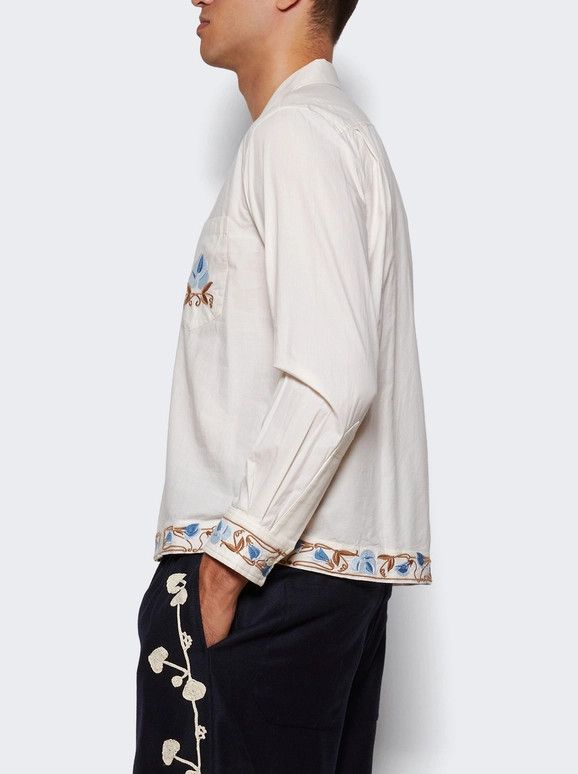 Bode o1mle0226 Nouveau Vine Long Sleeve Shirt in Neutrals Size US M / EU 48-50 / 2 - 3 Thumbnail