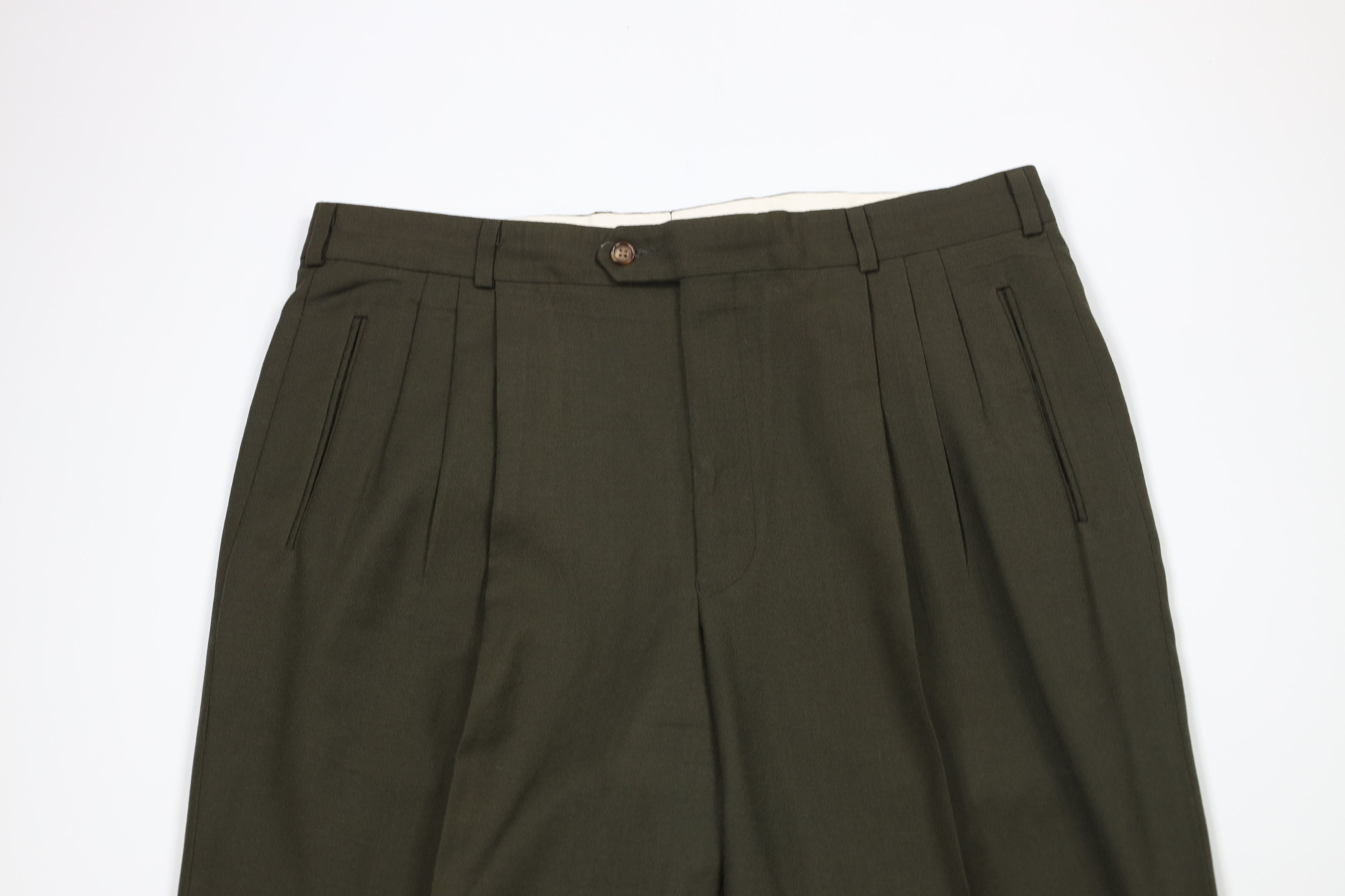 Vintage Vintage 90s Streetwear Wool Wide Leg Chino Pants Green Size US 36 / EU 52 - 2 Thumbnail