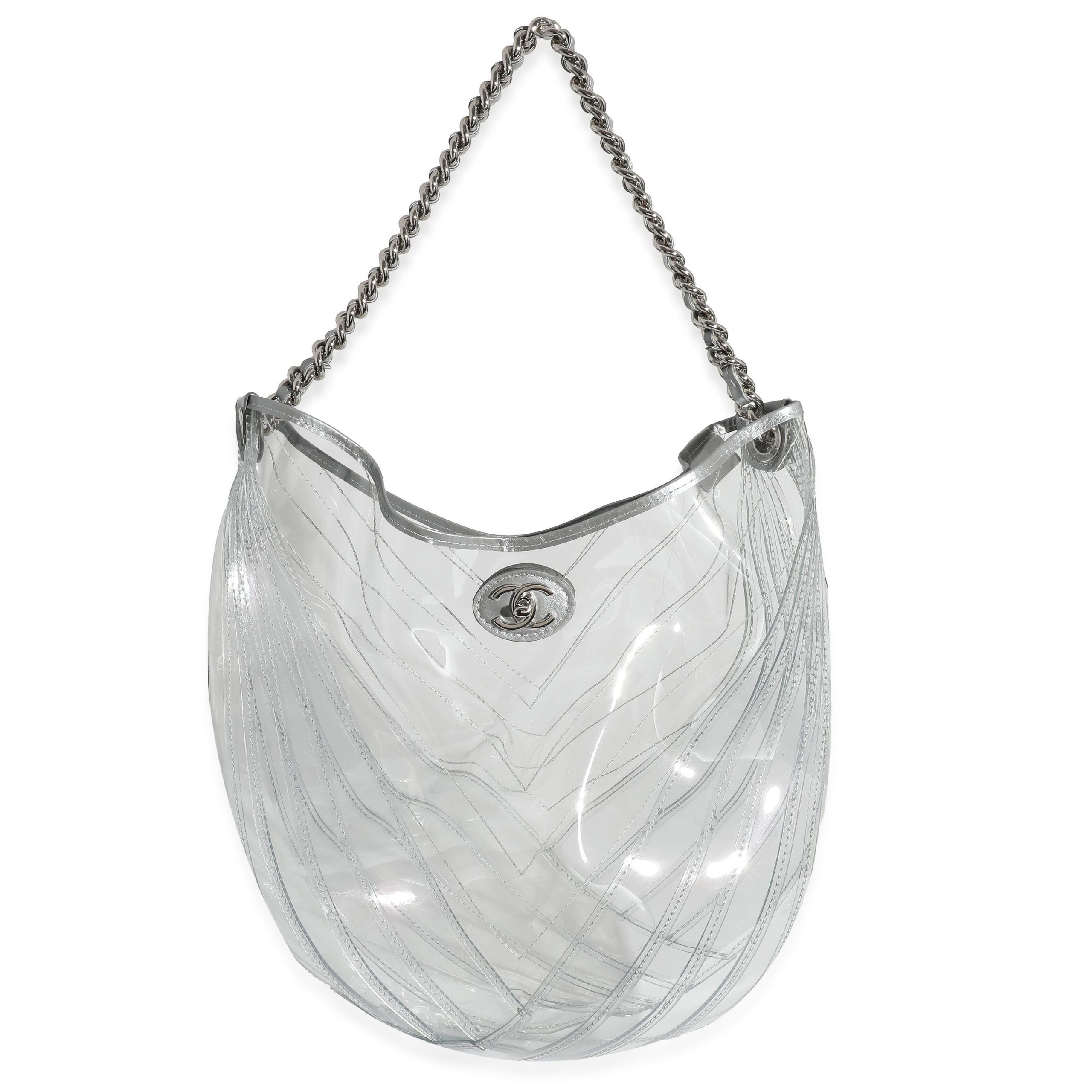 image of Chanel Runway Pvc Transparent Teardrop Bucket Bag in White, Women's