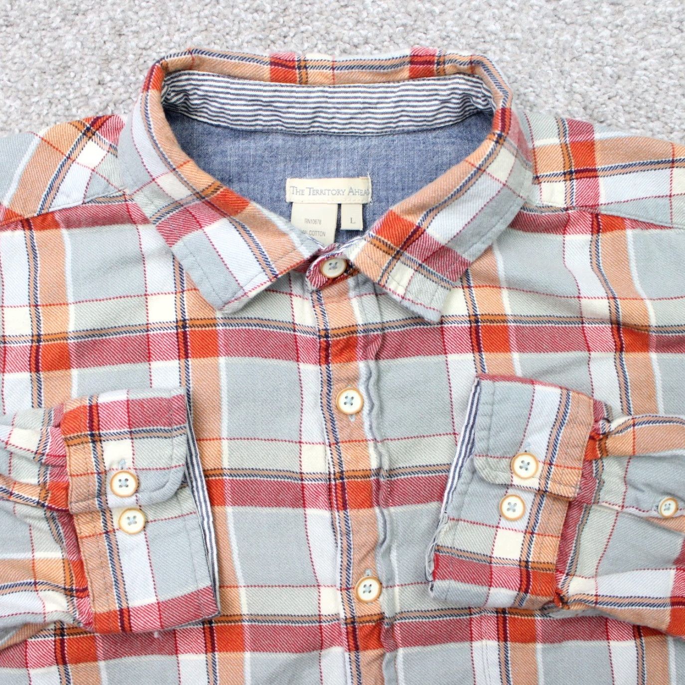 The Territory Ahead VINTAGE Territory Ahead Shirt Mens Large Red/Orange/Gray Plaid Cotton Long Sleeve Size US L / EU 52-54 / 3 - 2 Thumbnail