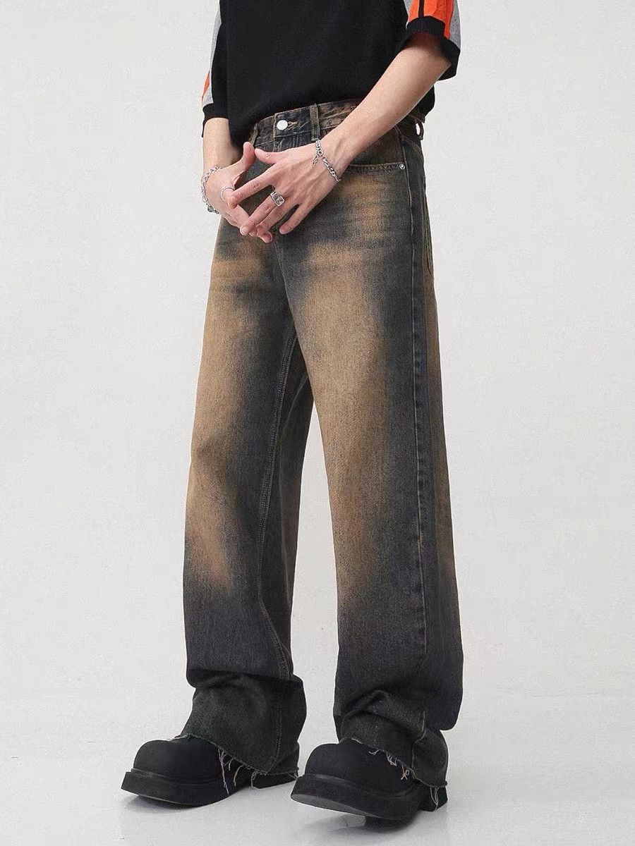 image of Vintage Distressed Straight High Street Wide-Leg Jeans in Retro Blue, Men's (Size 32)