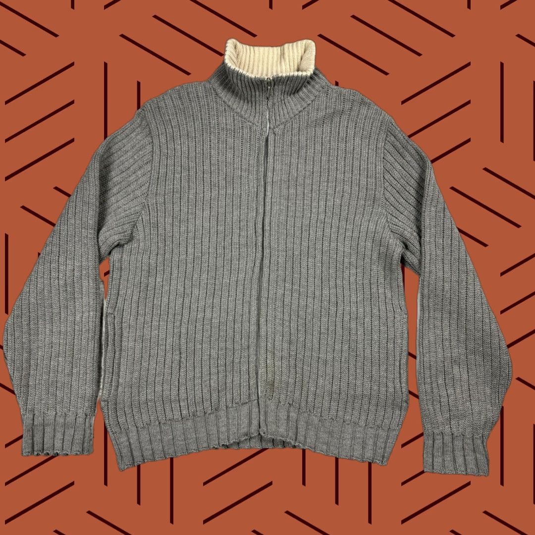 Saks Fifth Avenue VINTAGE Saks Fifth Avenue Sweater Merino Wool Mock Neck Full Zip Pocket Women XL Gray 90s Classic Jumpers Size XL / US 12-14 / IT 48-50 - 1 Thumbnail