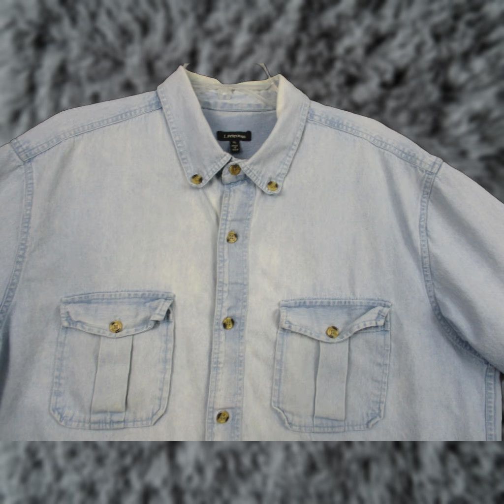 Denime J. Peterman Shirt Mens XL Light Blue Denim Short Sleeve Button-Up Pockets Casual Size US XL / EU 56 / 4 - 1 Thumbnail