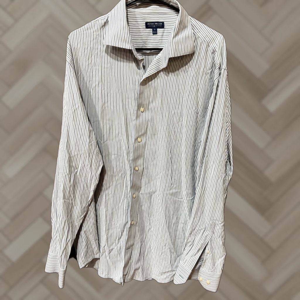 Peter Millar Peter Millar Crown Crafted Mens XL Button-Down Stretch Shirt Long Sleeve Striped Size US XL / EU 56 / 4 - 1 Thumbnail