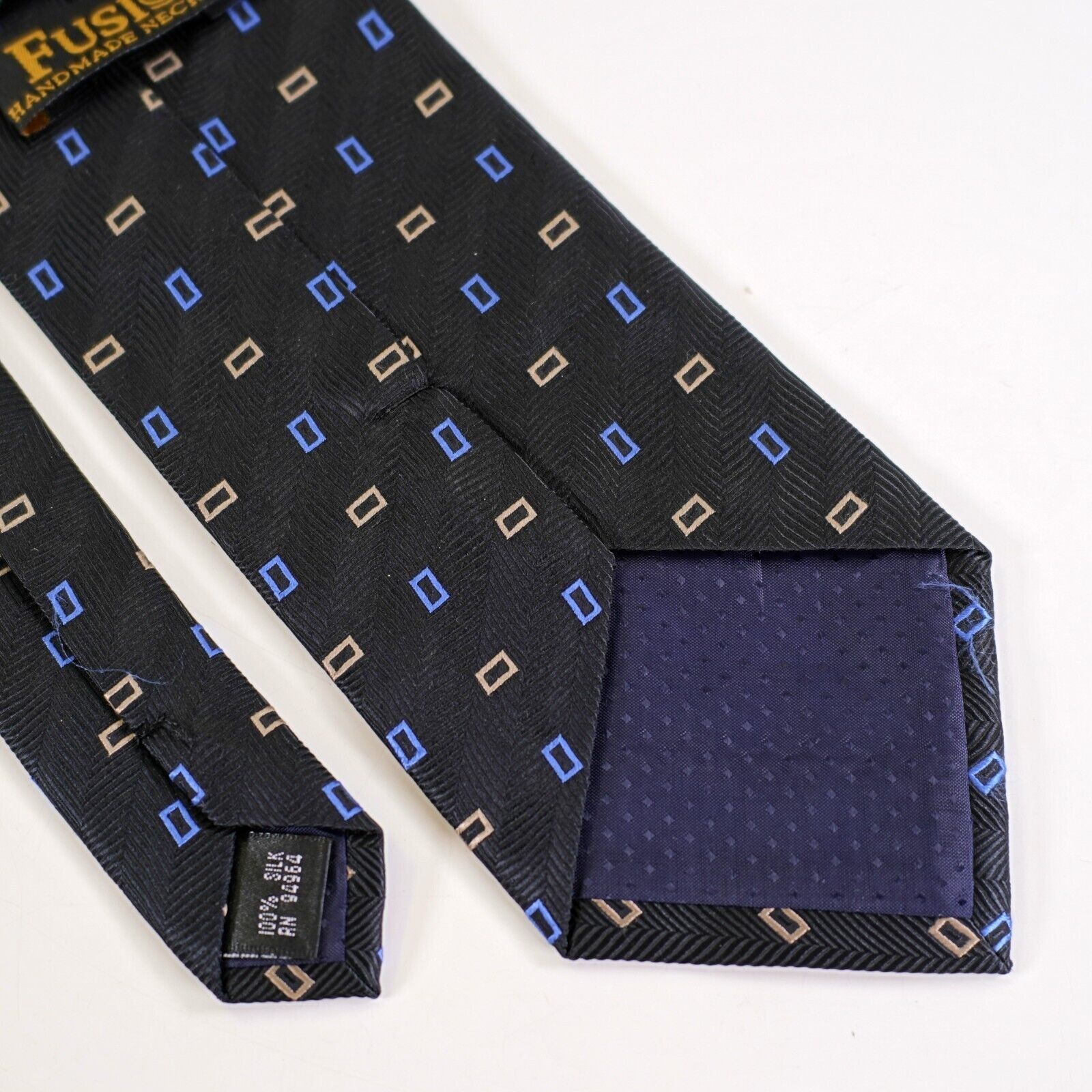 Designer Fusion Handmade Neckwear Black Herringbone Geometric Short W Size ONE SIZE - 5 Thumbnail