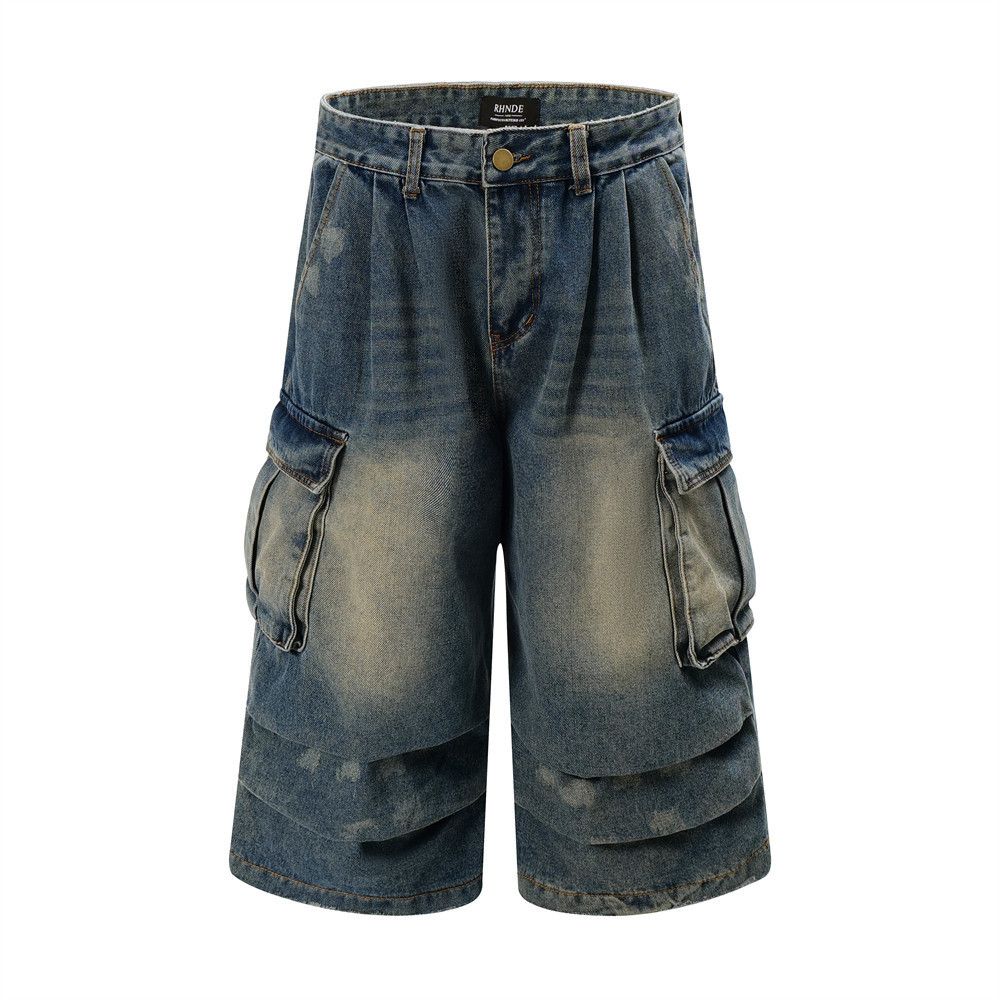 Japanese Brand × Jean Men's pocket loose distressed washed workwear denim shorts Size US 32 / EU 48 - 1 Thumbnail