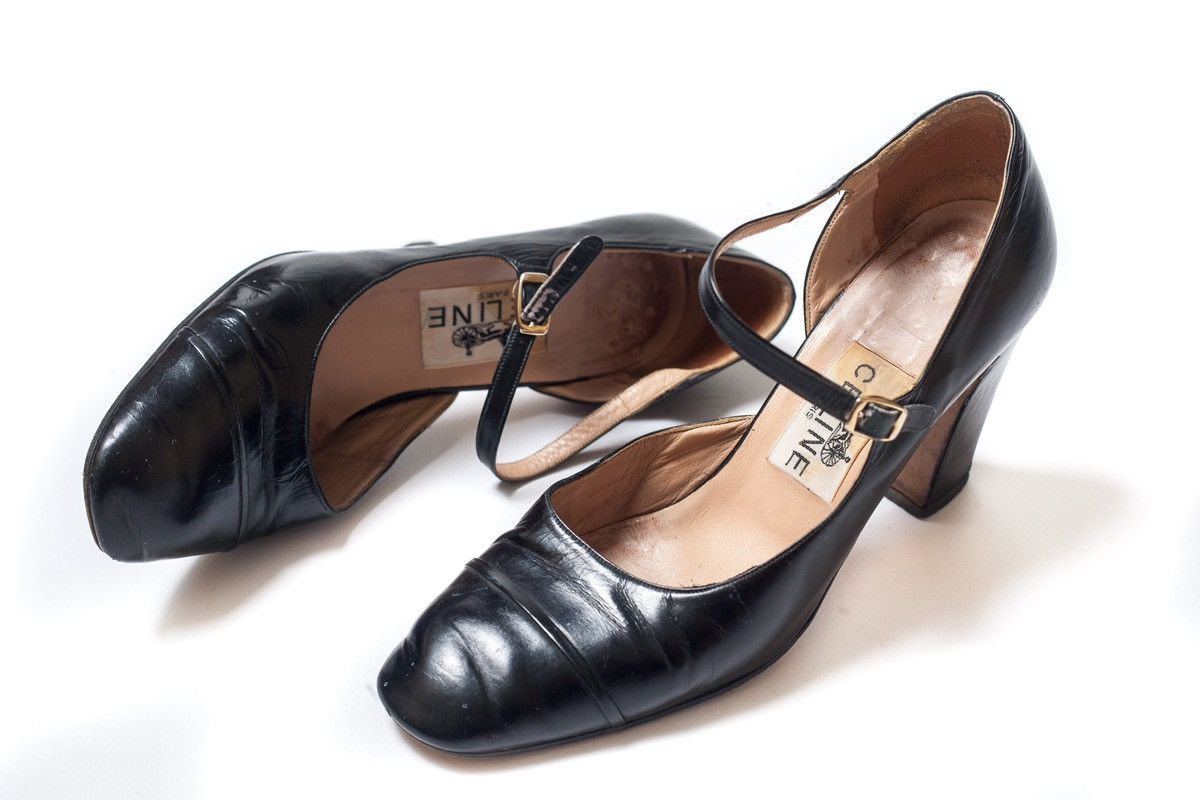 CELINE Vintage Womens Black Leather Heels Size 36