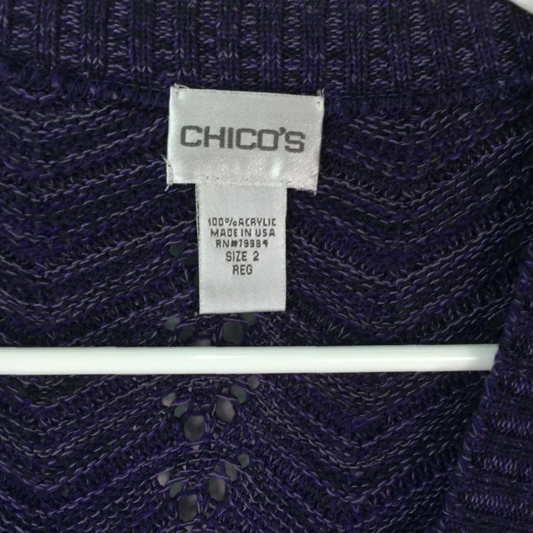 Vintage Chico's Women’s Size 2 Long Sleeve Purple Cable Knit Cardigan Sweater with Three Buttons, Casual Style Size XS / US 0-2 / IT 36-38 - 3 Thumbnail