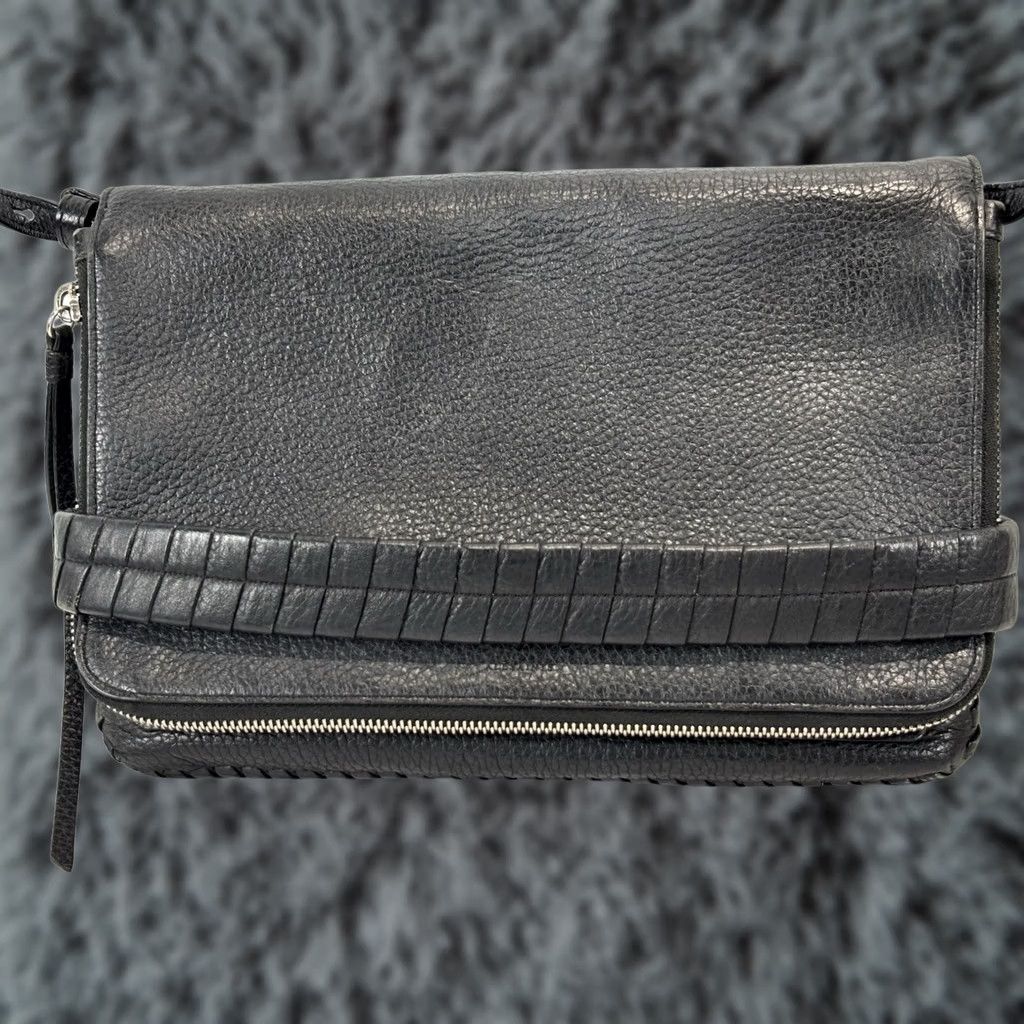 Allsaints AllSaints Club Clutch Crossbody Purse Bag Black Pebbled Leather Fold Over Small Women Size ONE SIZE - 1 Thumbnail