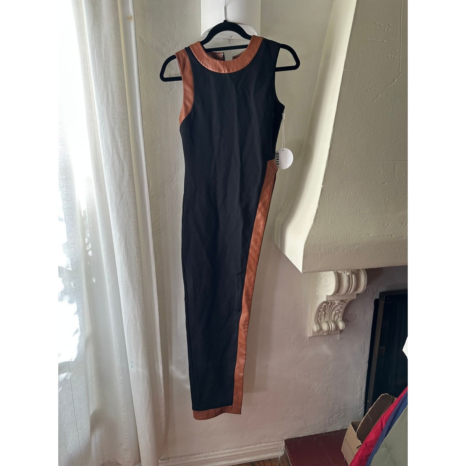 Staud STAUD Noir Contrast Trim Mock Neck Maxi Dress S Size S / US 4 / IT 40 - 1 Thumbnail