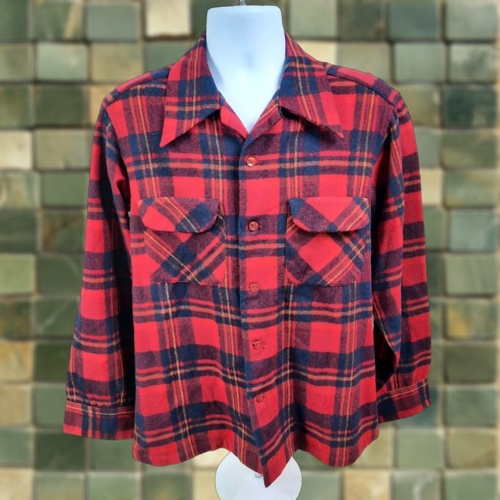 Pendleton VINTAGE Pendleton Shirt Wool Plaid Long Sleeve Mens L USA Made Red L4S Size US L / EU 52-54 / 3 - 1 Thumbnail
