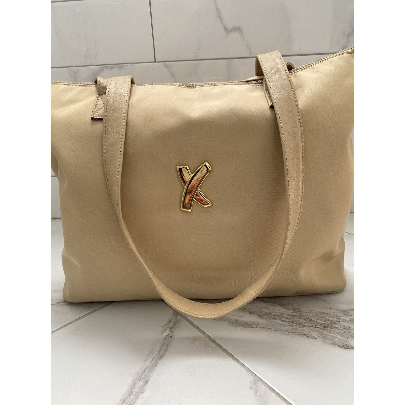 Paloma Picasso Vintage By Paloma Picasso nylon Leather Zip Tote Beige Size ONE SIZE - 6 Thumbnail
