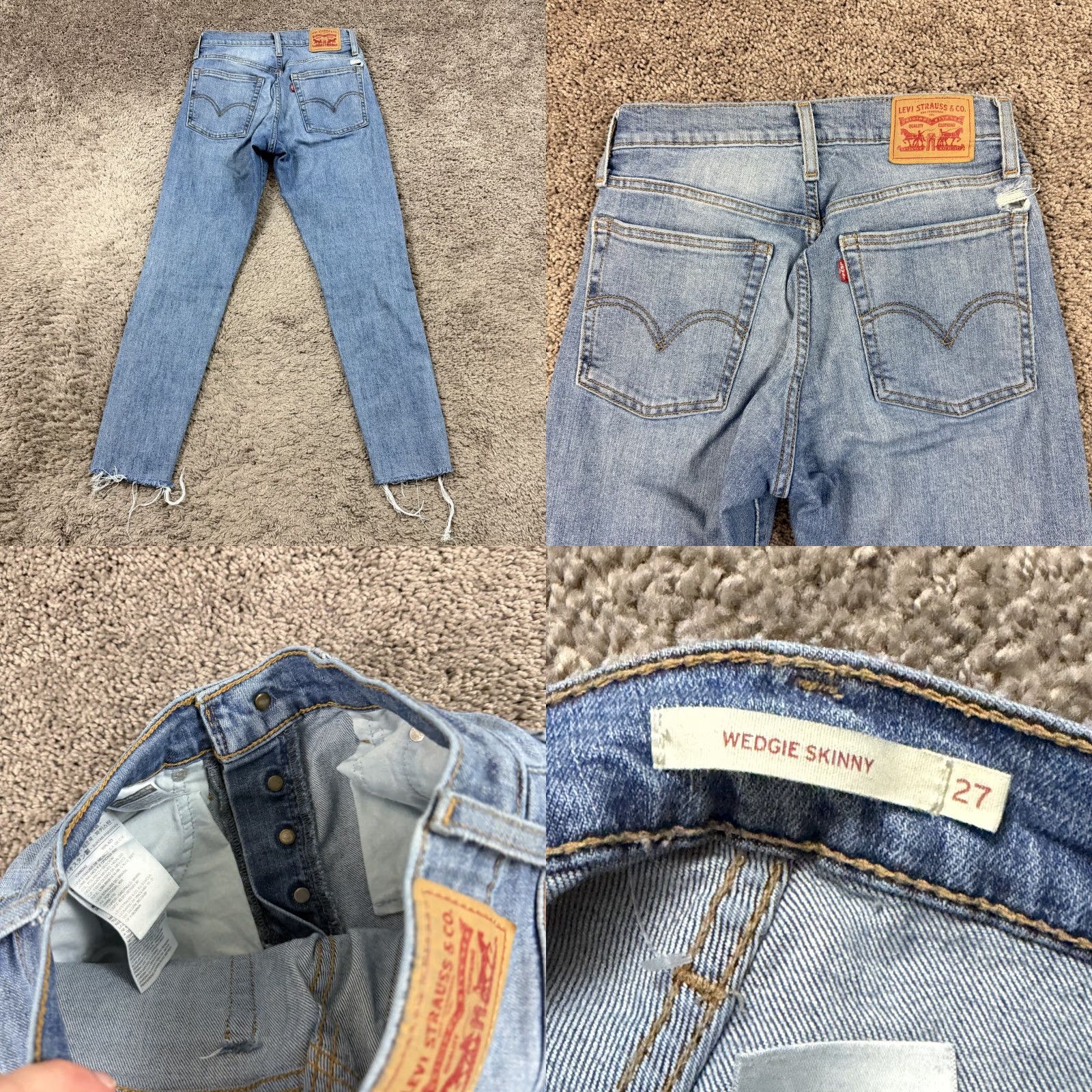 Levi's Levi's Wedgie Skinny High Rise Jeans Women 27 25x27 Blue Denim Distressed Stretch Button Fly Regular 27in Inseam Size 25" / US 0 / IT 36 - 8 Thumbnail