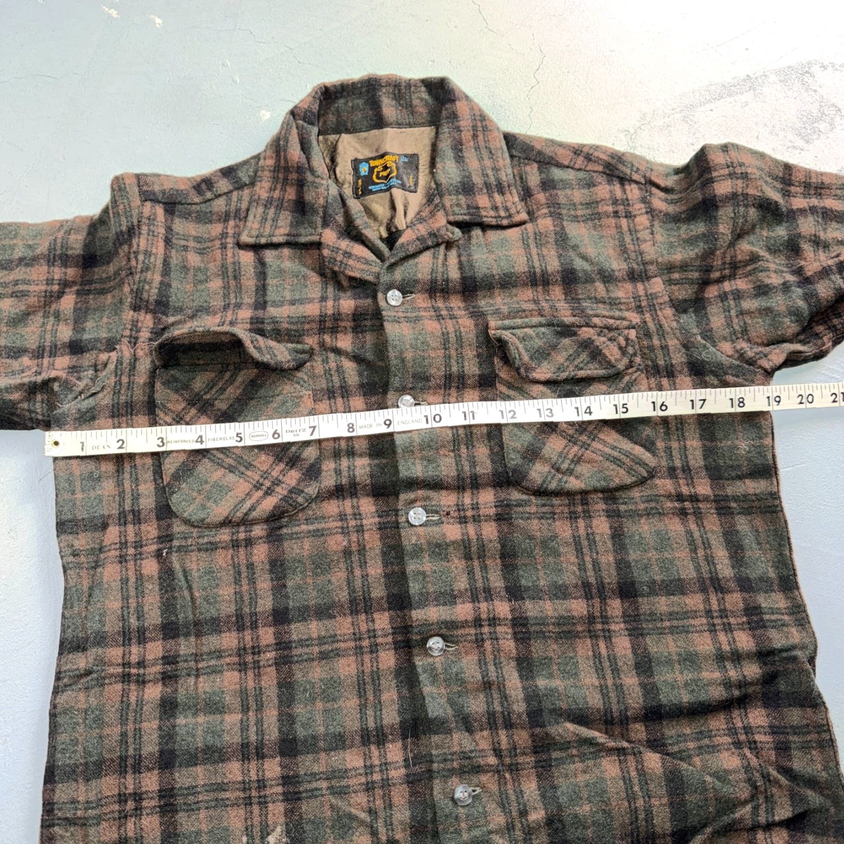 JCPenney VTG Penneys Shirt Brown Plaid Wool Button Collar Long Sleeve 60s Rockabilly Mens S Vintage Wool Nylon Flannel Button-Up Casual 1960s Size US S / EU 44-46 / 1 - 6 Thumbnail