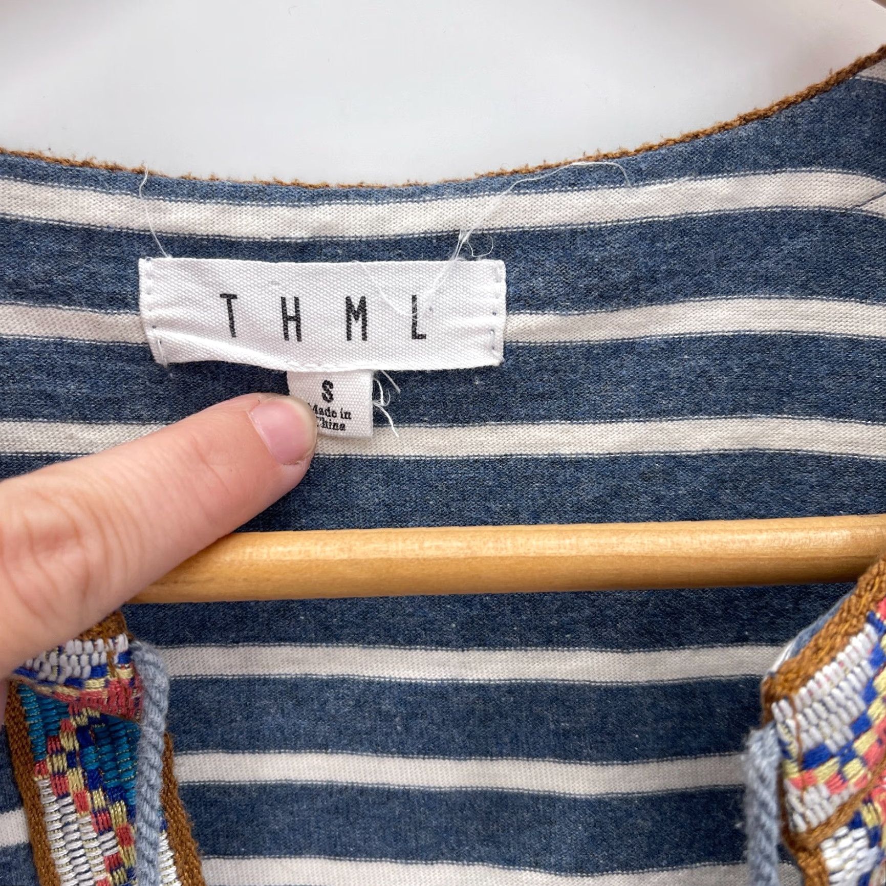Vintage VINTAGE THML Womens Small Tank Top Blue Stripe Aztec Detail Boho Summer Casual Size S / US 4 / IT 40 - 3 Thumbnail
