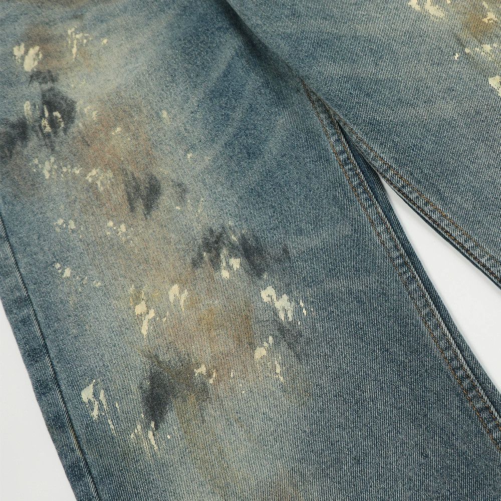 Vintage Men's hip-hop washed straight ink-splashed distressed jeans Size US 32 / EU 48 - 4 Thumbnail