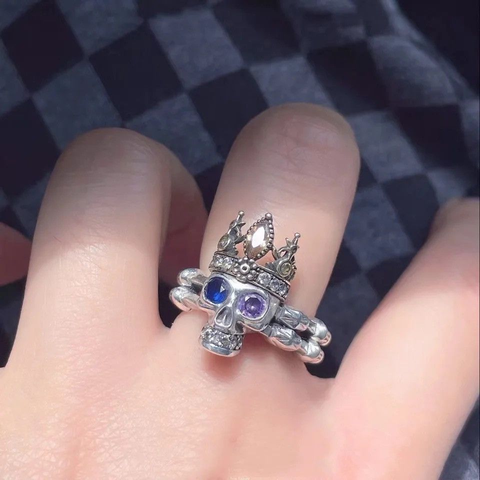 Jewelry × Vintage Vintage Gothic Blue Purple Zircon Crown Skull Ring Size ONE SIZE - 4 Thumbnail