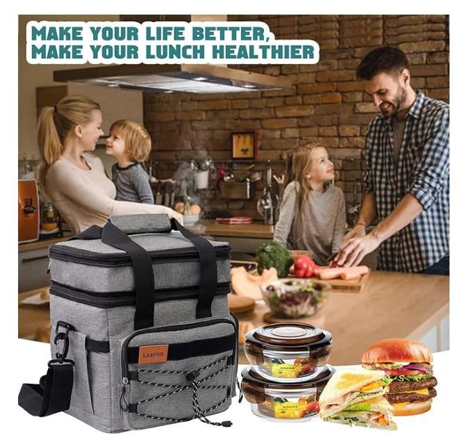 NBDN Nobrandedon 2-Tier Reusable Insulated Lunch Box with Strap, Leakproof Size ONE SIZE - 5 Thumbnail