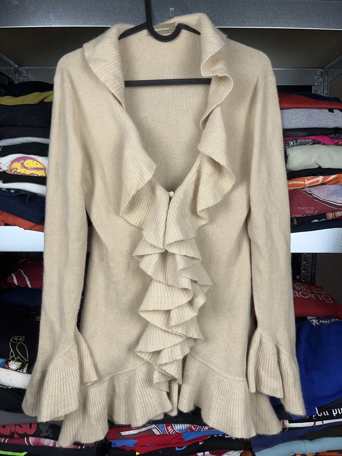 image of Torazzo Donna Avant Garde Wool And Angora Frill Sweater in Beige, Women's (Size Medium)