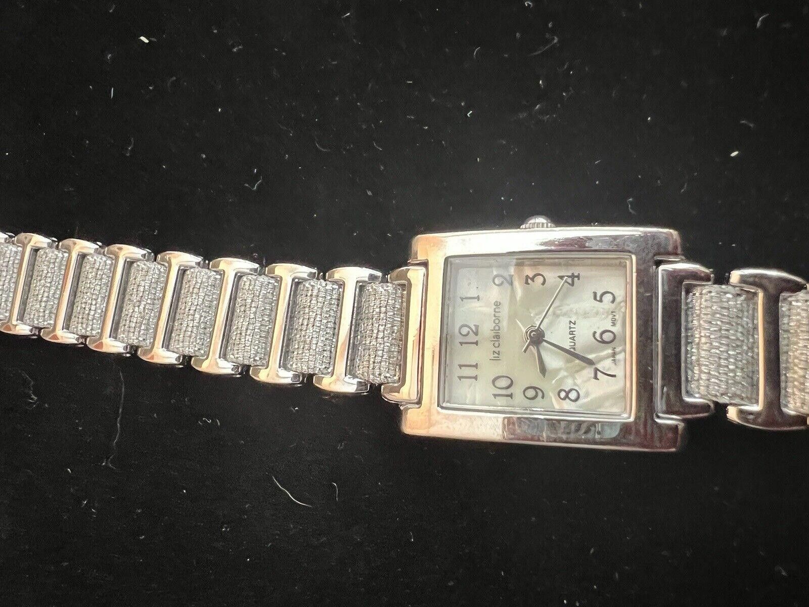 Designer Liz Claiborne Silver Tone Watch MOP Rhinestones New Battery Size ONE SIZE - 1 Thumbnail