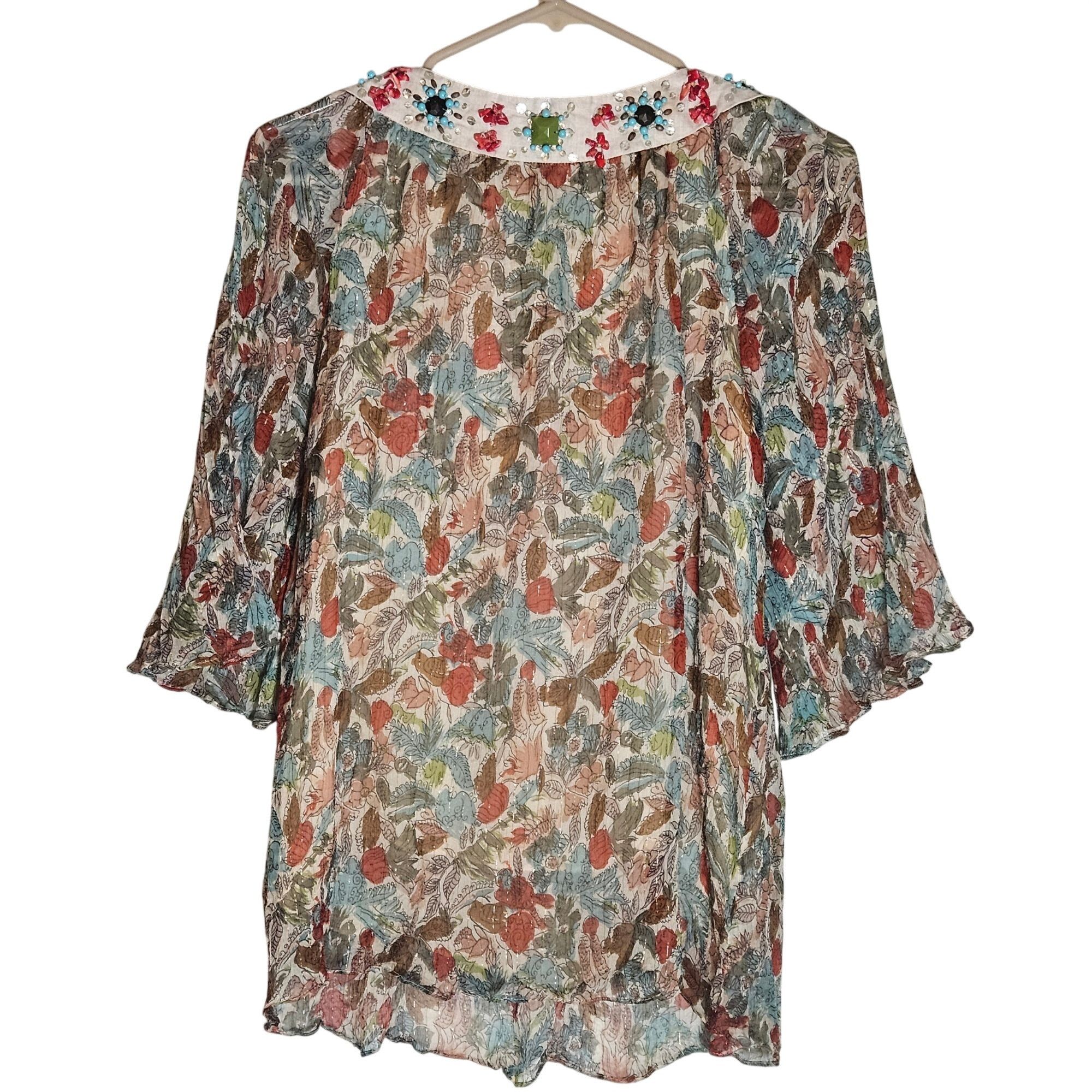 Nanette Lepore Nanette Lepore Silk Blouse 4 Embellished Floral Silk, Boho C Size S / US 4 / IT 40 - 8 Thumbnail
