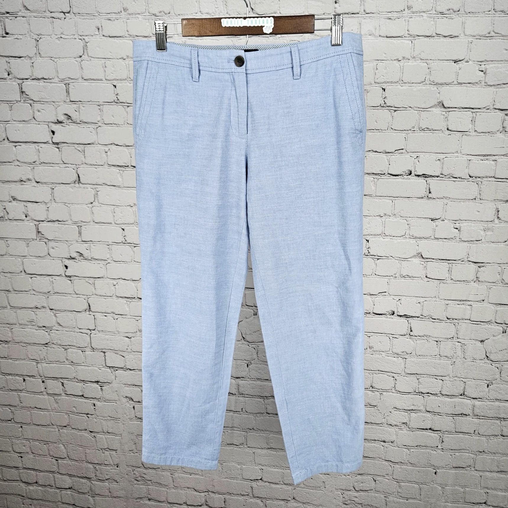 Talbots Talbots Blue Relaxed Chambray 100% Cotton Pants 4P Petite Women Chino Flat Front Mid Rise Tapered Size 27" / US 4 / IT 40 - 2 Thumbnail