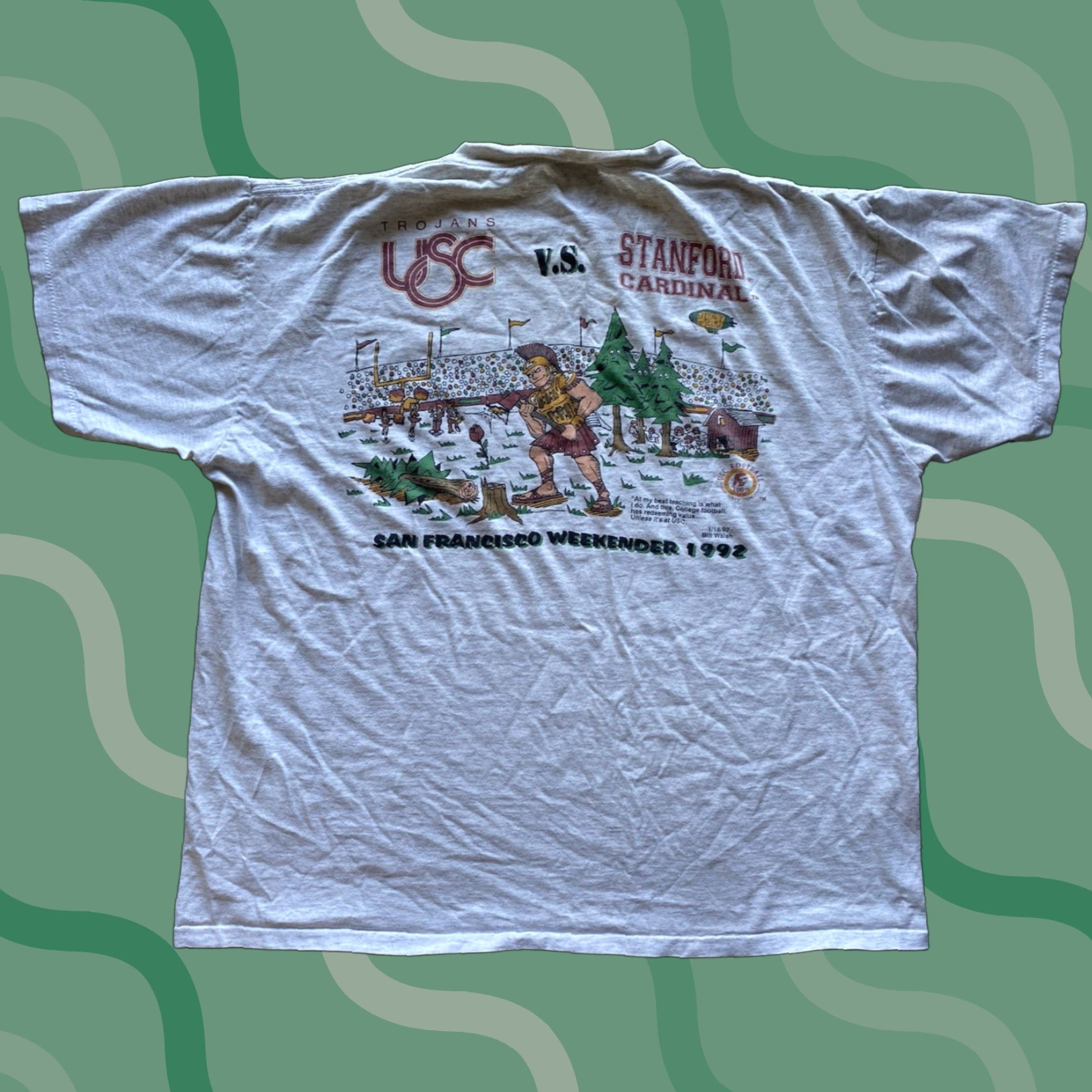 Vintage VINTAGE Oneita T-Shirt USC Trojans Stanford Cardinal 1992 Gray XL Short Sleeve Men Men XL 90s College California Sports Size US XL / EU 56 / 4 - 1 Thumbnail