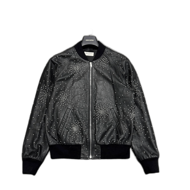 Saint Laurent Paris SLP Studded Leather Bomber Jacket- | Grailed